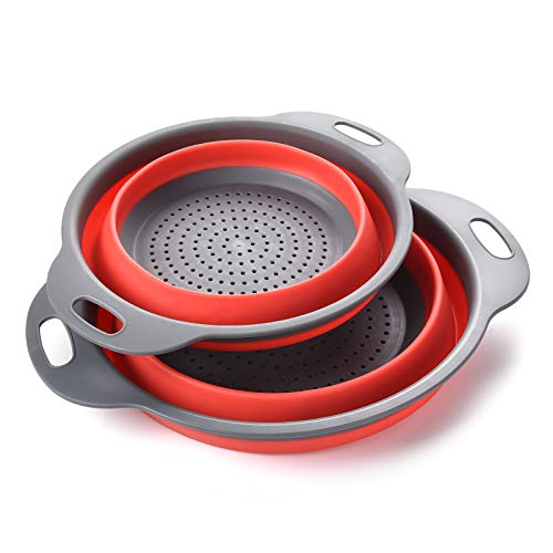 ZUOFENG Scolapasta Pieghevole Silicone, Cucina Pieghevole sopra Il Lavandino del Silicone Setacci, Salva Spazio Cucina,Facile da Pulire, Lavastoviglie può Essere Lavata, Approvato FDA.(Rosso)