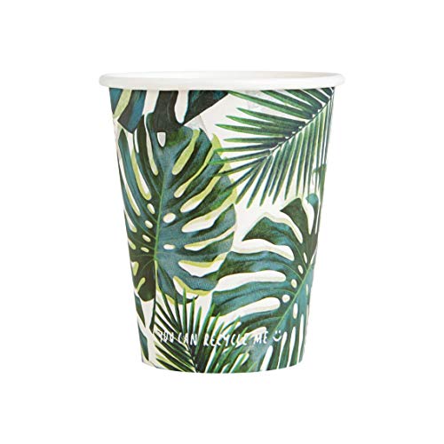Talking Tables Bicchieri per feste in carta foglia di palma tropicale bianchi e verdi | Bicchieri di carta riciclabili, ecologici e privi di plastica | Per l'estate, compleanni, feste, giungla, hawai