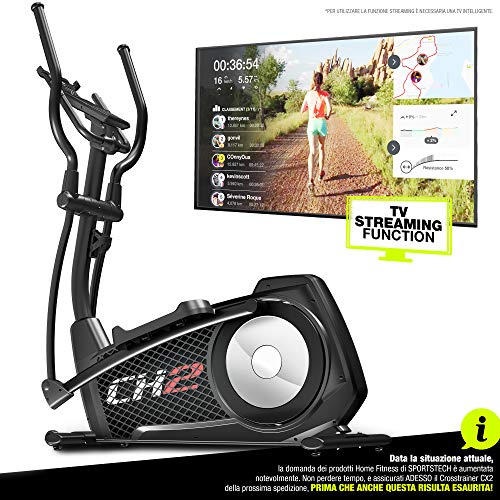 Sportstech Cyclette ellittica CX2 - con App e generatore di Potenza Integrato - Kinomap - Trainer ellittico, Console Bluetooth e Supporto per Tablet Incluso - Massa volano di 27 kg