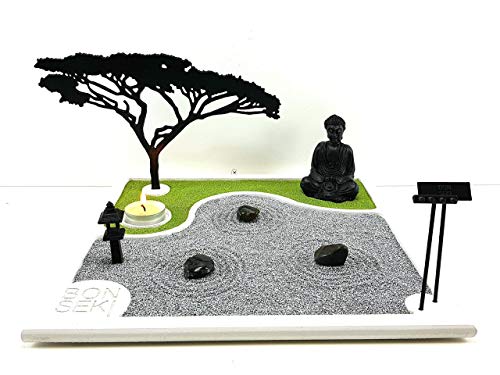 Bonseki® Giardino Zen da tavolo 30 x 30 in legno, proietta l'ombra del bonsai sulla parete, personalizzabile.