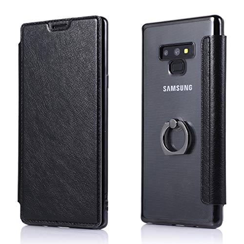 Miagon Custodia per Samsung Galaxy Note 9,Slim PU Pelle Folio Flip Case con Ring Stand Slot per Schede Chiaro Soft Flessibile TPU Back Cover Protettiva Antiurto,Nero