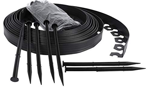 Ribbonboard 4.0 flessibile in plastica per prato con 40 pioli di fissaggio - ancoraggio e 4 connettori facile da usare inclusi, flessibile per prato (10 M nero)