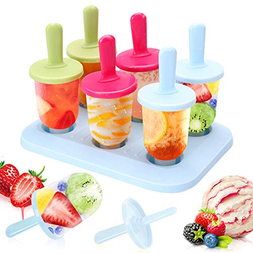 Bluelves Stampi per Ghiaccioli, 6 Mini Popsicle Stampi Ghiaccio Stampo Ice Lolly Riutilizzabile Ghiacciolo Stampi Senza BPA Ideale per la Preparazione di Ghiaccioli, Gelati, Sorbetti