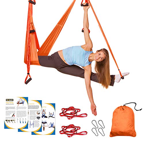 Sotech - Antigravity Yoga Hammock, Yoga Swing Set, Orange/Red, Daisy Chain 1.2 meters, Dimensione: 250 x 150 cm, Dimensioni piegato: 26 x 24 x 11 cm