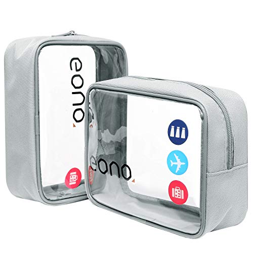 Eono by Amazon - Beauty Case da Viaggio Clear Borsa da Viaggio Impermeabile Cosmetici Trousse Trasparente Toiletry Bag Kit da Aereo per Liquidi Sacchetti di Trucco per Uomini e Donne, Grigio, 2 Pcs