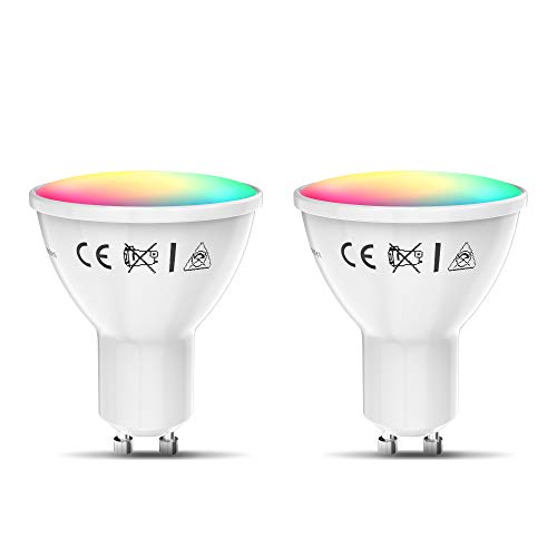 B.K.Licht Lampadine LED smart RGB GU10, luce calda fredda colorata, dimmerabili con App smartphone, adatte al controllo vocale Amazon Alexa, Google Home, 2 lampadine Wi-Fi, 5.5W 350Lm, attacco GU10
