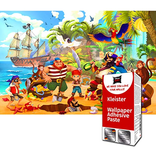 GREAT ART XXL Fotomurale - Pirati - Decorazione Murale Camera dei Bambini Avventura Nave Isola Tesoro Bambini Ragazzi Ragazze Illustrazione Comic 336 x 238 cm - 8 pezzi più colla