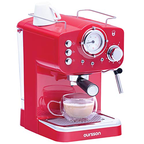 Oursson Macchina da Caffè Espresso Manuale, Cappuccino, Latte, Moka, 15 Bar, 1.25 litri, 3 Anni di Garanzia (Rosso)