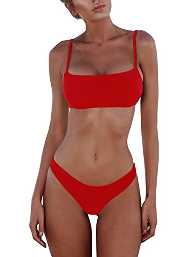 Costume da Bagno Donna Due Pezzi Costumi da Mare Swimwear Push Up Bikini Sexy da Donna Rosso M