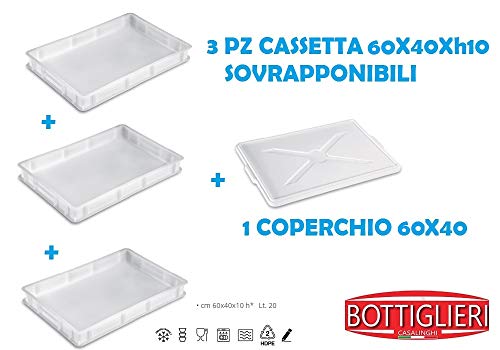 BOTTIGLIERI CASALINGHI Tris Cassetta Portaimpasto Service 60x40xh10, Sovrapponibili con 1 Coperchio