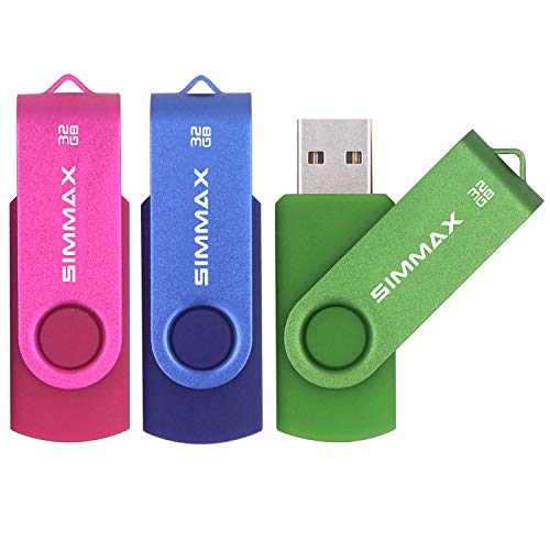 SIMMAX Chiavetta USB 3 pezzi 32GB Pen Drive Girevole USB 2.0 Unità Memoria Flash (32GB Rosa Blu Verde)