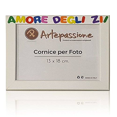 Cornici per foto in legno con la scritta Amore Degli Zii, da appoggiare o appendere, misura 13x18 cm Bianca. Ideale per regalo e ricordo.