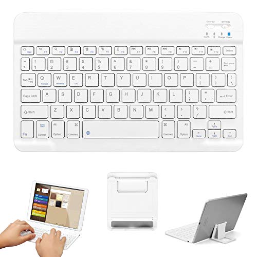Tastiera Bluetooth senza fili, tastiera Bluetooth 3.0 da 10 pollici GOOJODOQ con supporto applicato a tablet e smartphone IOS/Android/Windows (bianco)