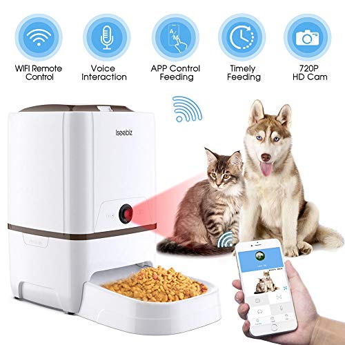 Iseebiz 6L Distributore Automatico Cibo con WiFi Videocamera 720P per Cani e Gatti 6 pasti al Giorno