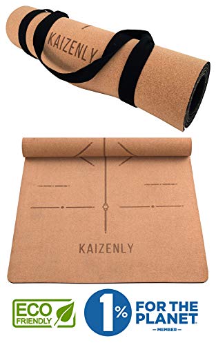 KAIZENLY PRO Tappetino Yoga Ecologico - Sughero Naturale, Impugnatura Eccellente, Antiscivolo - Ipoallergenico, Non Tossico - Tappetino Fitness con Tracolla - per Yoga, Pilates, Ginnastica - Yoga Mat