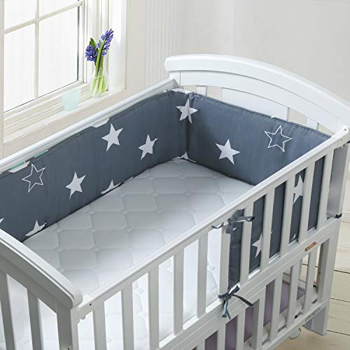 Luchild Paracolpi imbottito per lettini, con motivo a stelline Tour de lit de bébé Protection de tête 420 x 28 cm