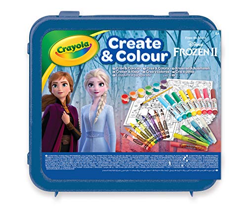 CRAYOLA-LA Reine des NEIGES 2 Valigetta Crea & Colora Disney Frozen 2, per disegnare e colorare, 50 Pezzi, Colore Azzurro, 04-0634