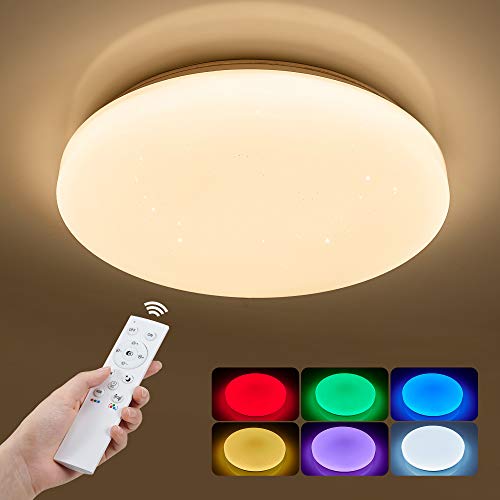 Anten Wizard | Plafoniera led soffitto 36W con telecomando e effetto starlight | bianco | Ø 40cm | dimmerabile e bianco caldo a luce diurna regolabile | RGB lampadario per cameretta soggiorno ufficio.