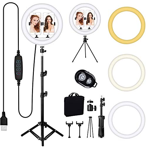 Queta Luce Anello Ring Light LED per Tik Tok Youtube Selfie Video Vlog, 12” Luce Anello Telocomando Wireless con Treppiedi, Ring Light 3 Modalità di Illuminazione, 10 Livelli di Luminosità