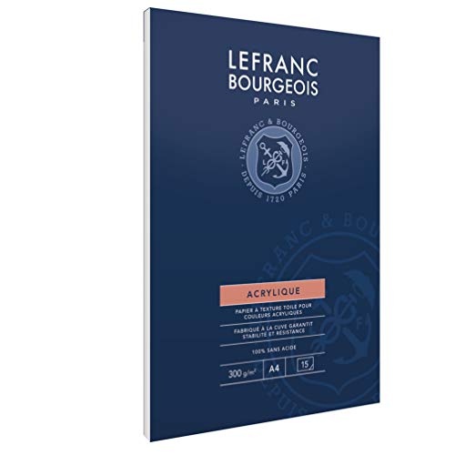 Lefranc Bourgeois Blocco Carta per Colori Acrilici - Blocco Incollato su 1 Lato da 15 Fogli 300gr/mq. Dimensione A4