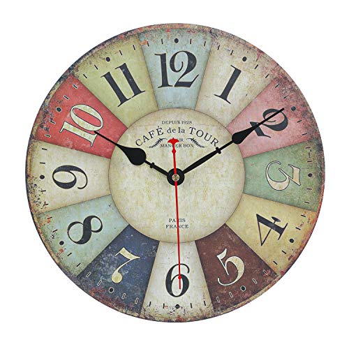 Orologio da Parete, Vintage Multicolore Francese Orologio da Parete Moderno in Legno in Stile di Toscana, orologi da parete design moderno Decorazione La Sua Casa