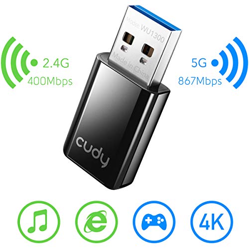 Cudy WU1300 Adattatore USB WiFi AC 1300Mbps per PC, Dongle WiFi USB 400 Mbps + 867 Mbps, 5 GHz / 2,4 GHz, USB 3.0 per Higer Speed, Compatibile con Windows Vista / 7/8/8.1/10, Mac OS, Linux