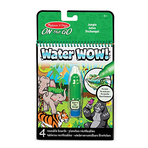 Melissa & Doug Libro-gioco Portatile Water Wow! Album per colorare riutilizzabile “Acqua Wow! da Viaggio” con disegni che si rivelano con l'acqua - Giungla