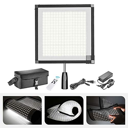 Neewer Pannello Luce 256 LED Pieghevole 5600K con Telecomando 2,4G a 4 Canali, Diffusore, Impugnatura & Borsa per Ritratti Video Fotografia in Esterni