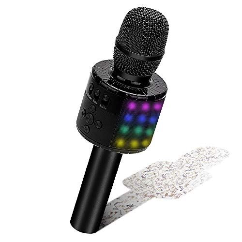 Microfono Karaoke Bluetooth Wireless, BONAOK Bambini Karaoke con Luci a LED Controllabili,Portatile Altoparlante Karaoke Macchina Regalo Compleanno da Viaggio per Android/iPhone/iPad/PC (Nero)
