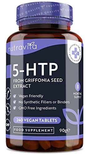 5HTP – 400mg Estratto di Semi di Griffonia – 240 Compresse Vegane – Fornitura per 8 Mesi di Alta Resistenza 5-HTP – Prodotto nel Regno Unito da Nutravita