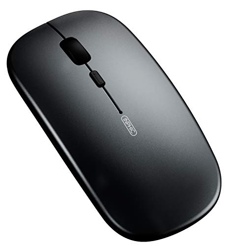 INPHIC Mouse Bluetooth, Mouse Wireless Bluetooth Ricaricabile Silenzioso a Tre modalità (BT 5.0/3.0 + 2.4G Wireless),Mouse da Viaggio Portatile 1600 DPI per PC Laptop, Android, MacBook, Nero