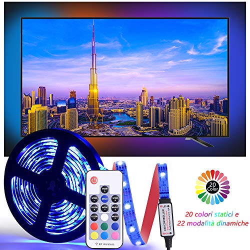 Diyife Retroilluminazione TV LED, [Nuova Versione] LED Striscia ad USB di Lunghezza 2.5M Striscia Luminosa a LED, RGB 5050 Luce con 20 Colori con Luce Telecomando FR per HD TV da 40-60 Pollici