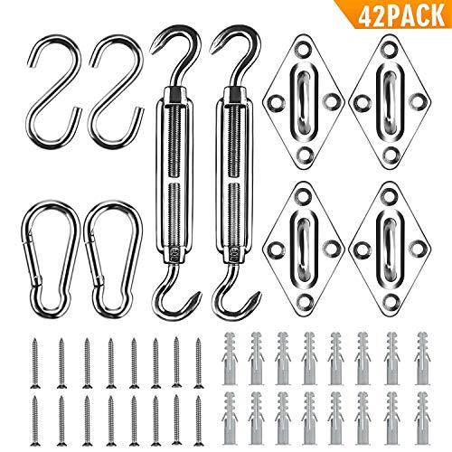 Awroutdoor Kit di Fissaggio e Installazione,42 Pezzi Acciaio Inossidabile Kit di Fissaggio per Tenda a Vela Rettangolare e Triangolare per Giardino Patio Caffettiera