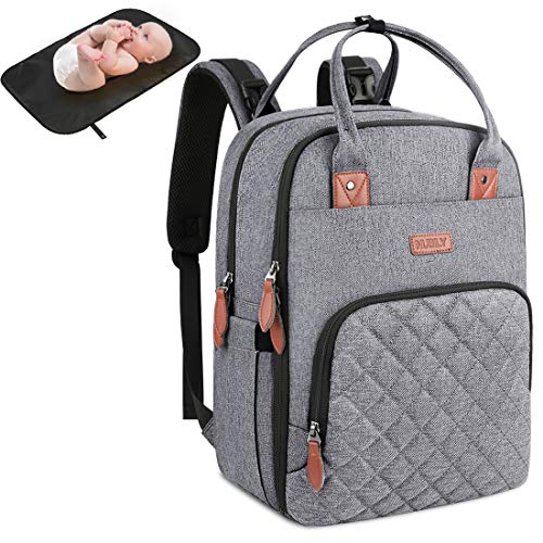 Zaino Mamma Multifunzione Bambino Impermeabile Zaino Fasciatoio Nappy Grande Capacità Borsa Mamma con Fasciatoio Portatile Ganci per Passeggino,2 Tasche Isolanti Bottiglia (Grigio chiaro)