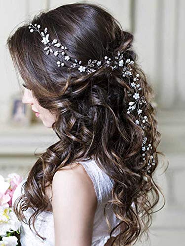 Unicra argento matrimonio fiore di cristallo capelli vite copricapo da sposa fasce accessori per capelli da sposa per le spose (Oro rosa)