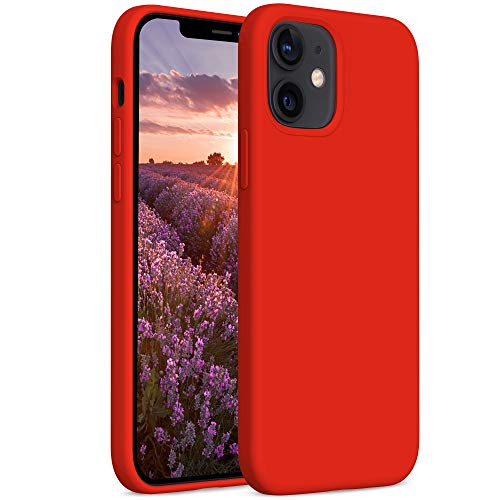 YATWIN Compatibile con Cover iPhone 12 Mini 5,4'', Custodia per iPhone 12 Mini Silicone Liquido, Protezione Completa del Corpo con Fodera in Microfibra, Rosso