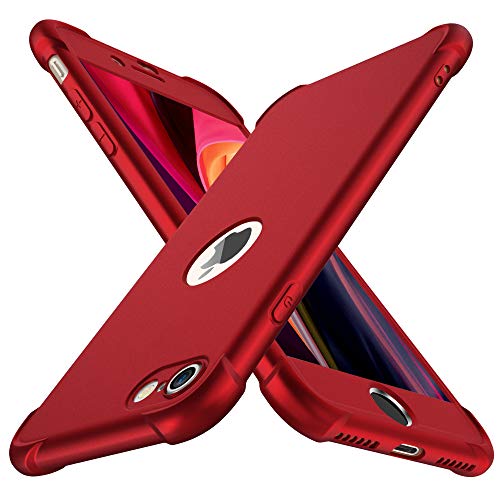 ORETECH Cover iPhone SE 2020, Custodia iPhone SE 2020,con [2X Pellicola Protettiva Vetro Temperato] 2 in 1 Cover iPhone SE (2020) Antiurto Hard PC TPU Silicone Anti Graffio per iPhone SE 2020-Rosso