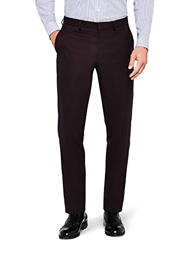 Marchio Amazon - Hem & Seam Pantaloni Formali Slim Fit Uomo, Rosso (Burgundy), 36W / 33L, Label: 36W / 33L