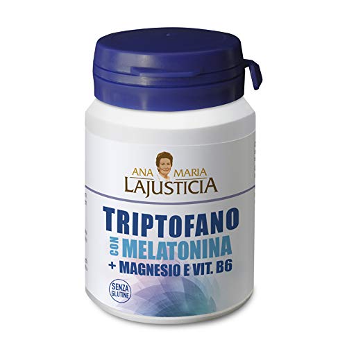 Ana María Lajusticia Triptofano con melatonina + magnesio + VIT B6 – 60 compresse. Induce il sonno e ne migliora la qualità. Adatto ai vegani. Confezione per 30 giorni di trattamento.