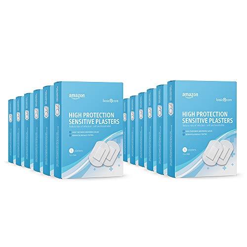 Amazon Basic Care - Cerotti sensibili in tessuto non tessuto, ad alta protezione - 60 cerotti, 12 confezioni da 5 cerotti, 7,5 x 5 cm