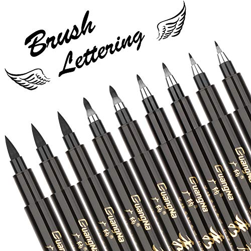 TEPENAR - Set di 9 penne per calligrafia, colore nero, per scrivere e disegnare