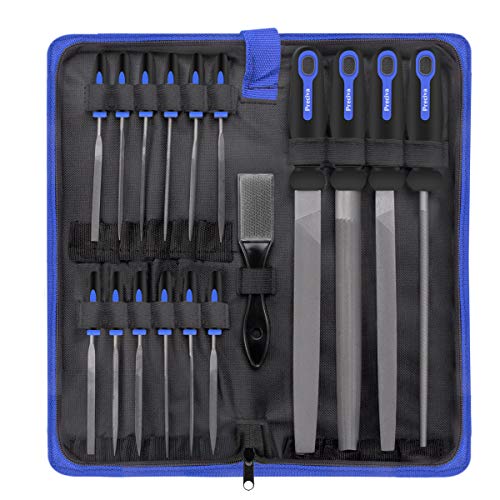 18 Pcs set di lime e raspe,Preciva set file multiuso in acciaio ad alto tenore di carbonio include file piatto,triangolo,semitondo,rotondo di dimensioni e 12 lime ad ago,adatto per Legno,Metallo etc.