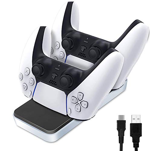 Bestico Ricarica Controller PS5,Caricatore Rapido per Joystick PS5 con Cavo USB Doppia Stazione di Ricarica Controller PS5,Base di Ricarica Wireless con Doppio Joystick per PS5 Controller