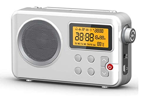 Radio NK-AB1904 FM / AM - Radio desktop portatile, schermo LCD con luce, antenna, altoparlante, 4 batterie AA, cavo DC5V, bianco (funzione di allarme radio)
