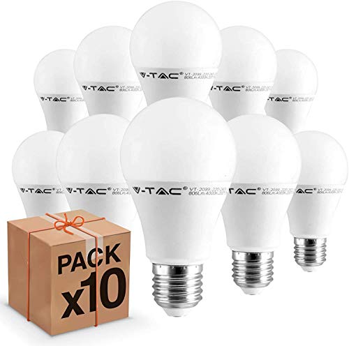 10 x Lampadine LED V-Tac E27 9W Bulb A60-806 lumen - 2700K,4000K, 6400K (Bianco Freddo)