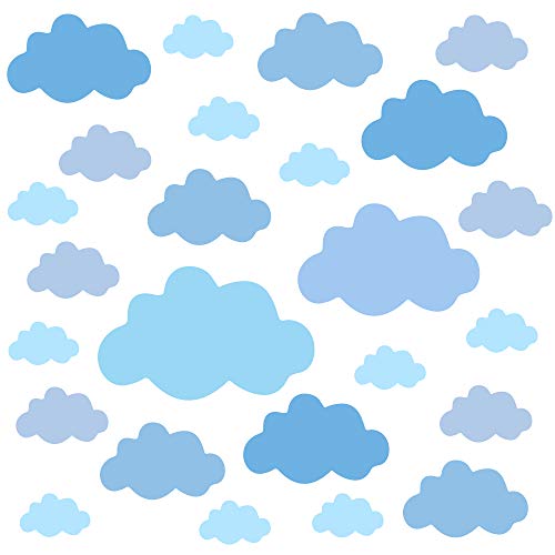 PREMYO Set 25 Adesivi Murali Bambini Nuvole - Wall Stickers Muro Cameretta - Decorazione Parete Camera da Letto Blu