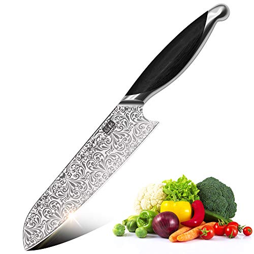 SHAN ZU Coltello da Cucina Coltello Santoku da 18 cm Coltello da Cuoco Professionale Tedesco in Acciaio Inossidabile Extra Affilato con Manico Ergonomico e Confezione Regalo