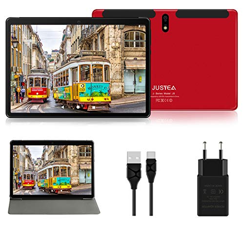 Tablet10 Pollici Android 10.0 Tablets Ultra-Portatile - 64GB Espandibile | RAM 4GB(Certificazione GOOGLE GMS) JUSYEA - 8000mAh Batteria - WIFI -Custodia di Alta Qualità - Rosso