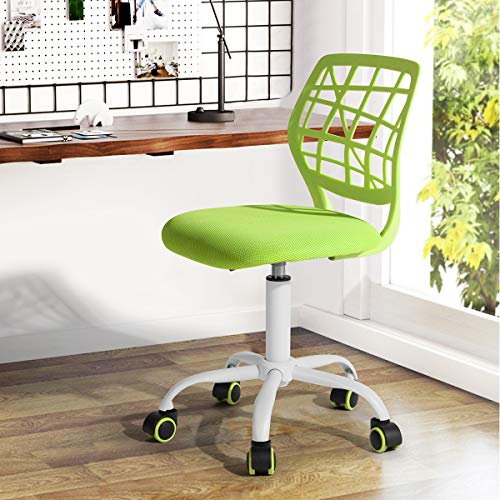 Fanilife - Sedia da ufficio, per scrivania, con design regolabile, sedia da computer e studio per bambini, girevole, senza braccioli, verde Verde