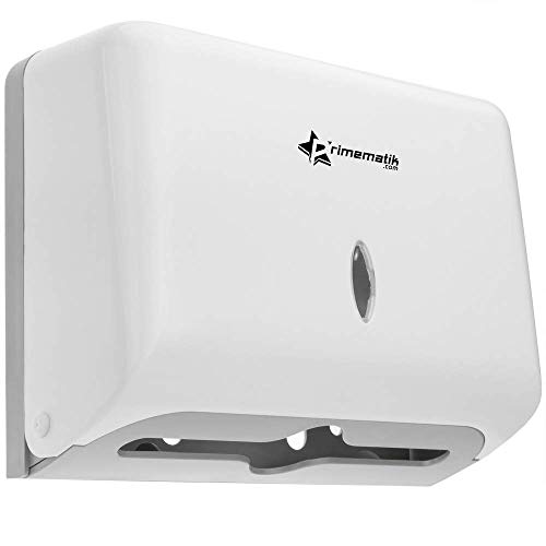 PrimeMatik - Dispenser per Asciugamani di Carta intercalati per Bagno in Colore Bianco